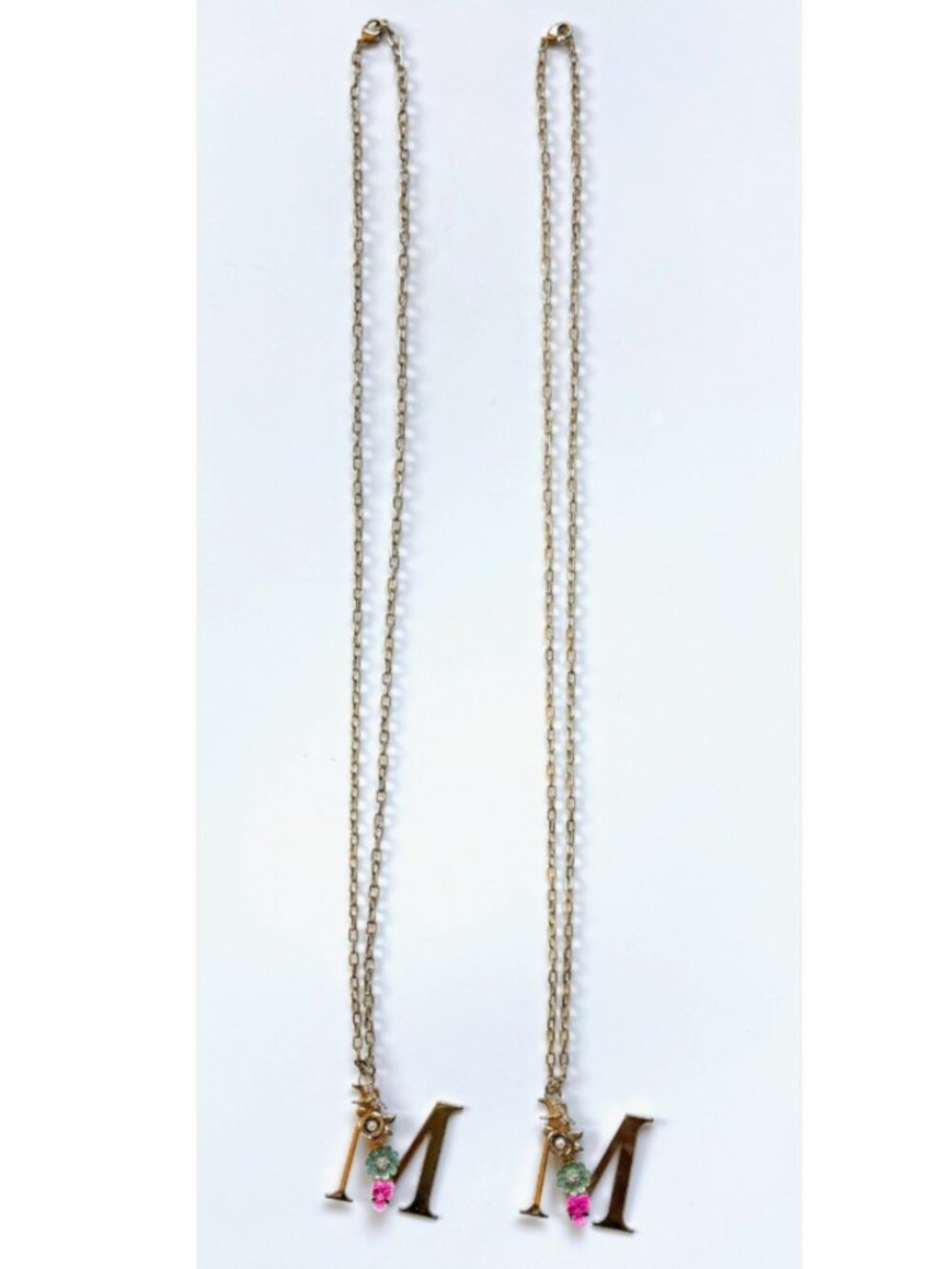 "M" Initial Whimsical Pendent Charm Necklace Flowers Dragonfly Coquette Gold (2)